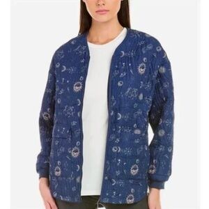 Johnny Was Navy Blue Embroidered Quilted Jacket
